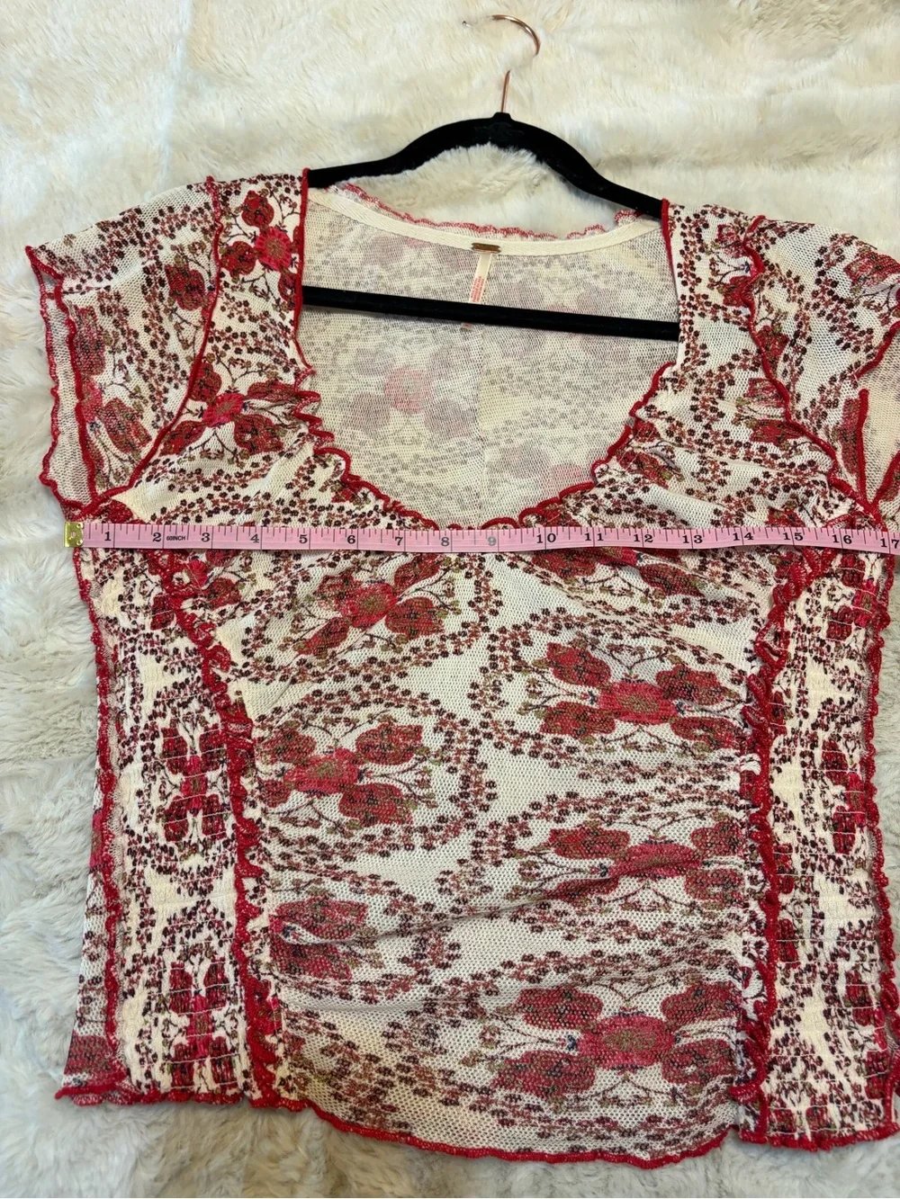 Free People Oh My Baby Tee Floral Mesh Ruched Coquette Boho Top M